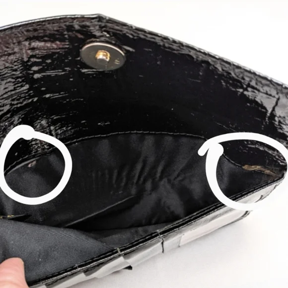 Belle Rose Formal Wallet Patent Leather Crocodile Embossed Shiny Black Retro - Picture 8 of 9